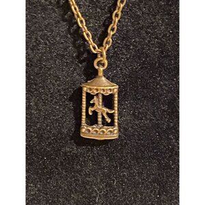 Vintage Carousel Horse Pendant Necklace  - Gold Tone Jewelry With Lobster Clasp